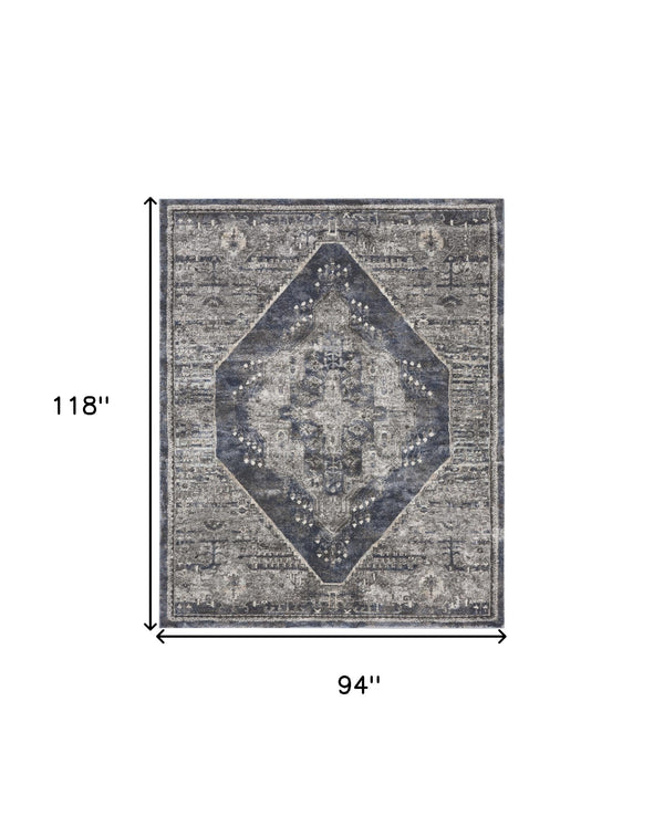 Homeroots 8' X 10' Blue Floral Power Loom Distressed Area Rug  Polypropylene 569656