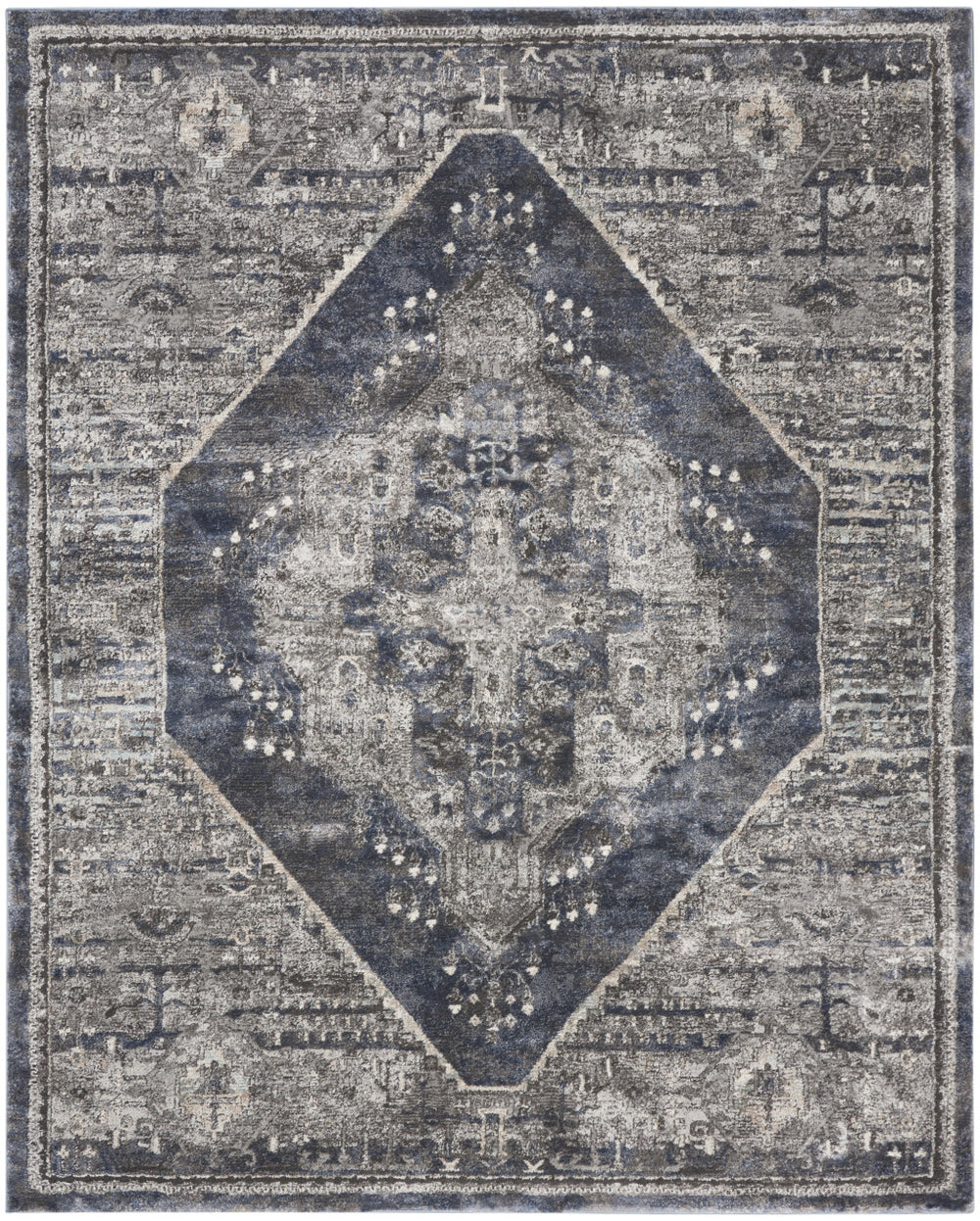 Homeroots 8' X 10' Blue Floral Power Loom Distressed Area Rug  Polypropylene 569656
