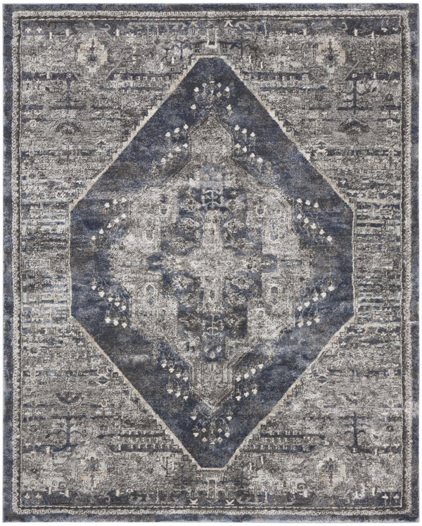 Homeroots 8' X 10' Blue Floral Power Loom Distressed Area Rug  Polypropylene 569656