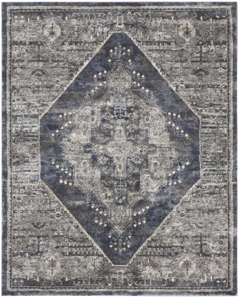 HomeRoots 4' Vintage-Inspired Blue Floral Power Loomed Area Rug - Timeless Elegance for Any Room Decor 8' X 10' 569656