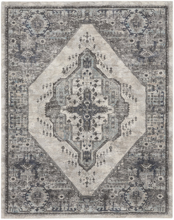 Homeroots 8' X 10' Gray Floral Power Loom Distressed Area Rug  Polypropylene 569657