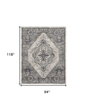 Homeroots 8' X 10' Gray Floral Power Loom Distressed Area Rug  Polypropylene 569657