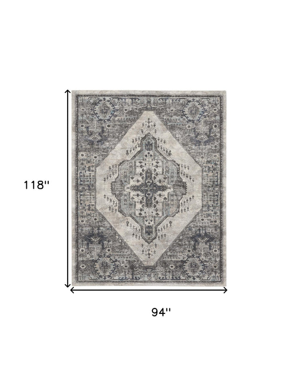 Homeroots 8' X 10' Gray Floral Power Loom Distressed Area Rug  Polypropylene 569657