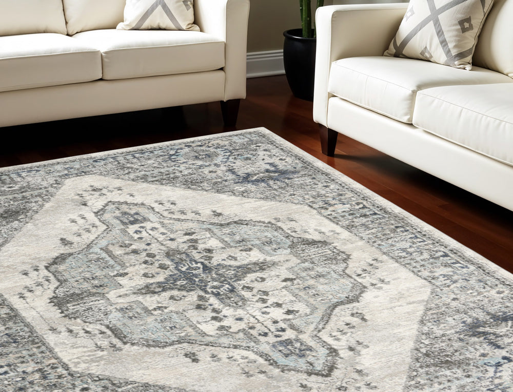 Homeroots 8' X 10' Gray Floral Power Loom Distressed Area Rug  Polypropylene 569657