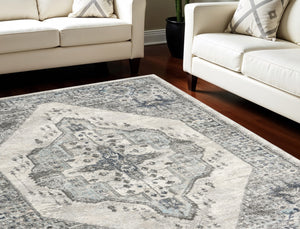 Homeroots 8' X 10' Gray Floral Power Loom Distressed Area Rug  Polypropylene 569657