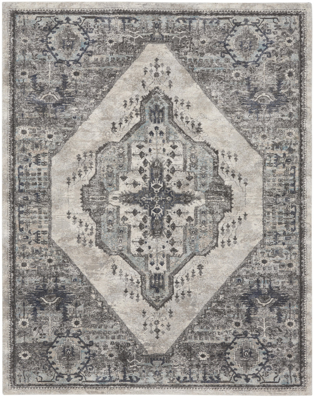 Homeroots 8' X 10' Gray Floral Power Loom Distressed Area Rug  Polypropylene 569657