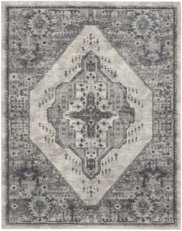 Homeroots 8' X 10' Gray Floral Power Loom Distressed Area Rug  Polypropylene 569657