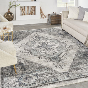 Homeroots 8' X 10' Gray Floral Power Loom Distressed Area Rug  Polypropylene 569657