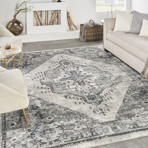 HomeRoots 8' X 10' Floral Power Loom Distressed Area Rug - Timeless Elegance for Living Spaces and Bedrooms Gray 569657