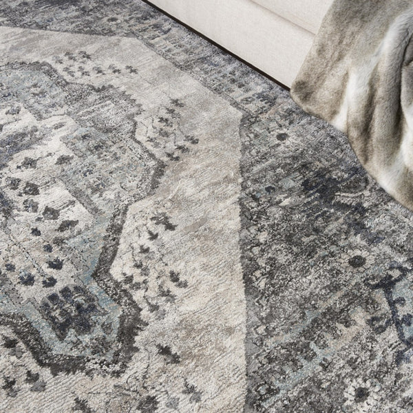 HomeRoots 8' X 10' Floral Power Loom Distressed Area Rug - Timeless Elegance for Living Spaces and Bedrooms Gray 569657