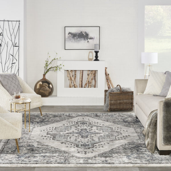 HomeRoots 8' X 10' Floral Power Loom Distressed Area Rug - Timeless Elegance for Living Spaces and Bedrooms Gray 569657