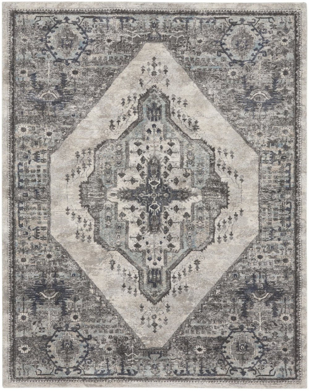 HomeRoots 8' X 10' Floral Power Loom Distressed Area Rug - Timeless Elegance for Living Spaces and Bedrooms Gray 569657
