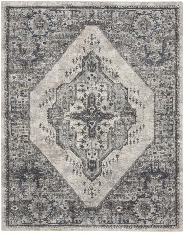 HomeRoots 8' X 10' Floral Power Loom Distressed Area Rug - Timeless Elegance for Living Spaces and Bedrooms Gray 569657