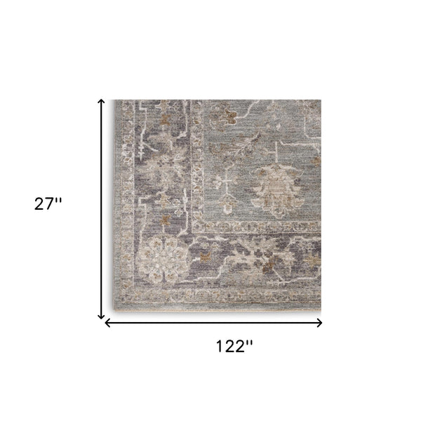Homeroots 10' Blue Floral Power Loom Distressed Runner Rug  Polyester 569660