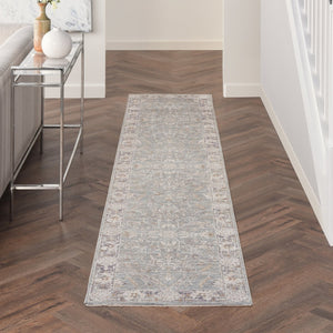 HomeRoots 10' Blue Floral Power Loom Distressed Rug - Vintage Charm for Hallways with Durable, Easy-Care Design 10' Runner 569660