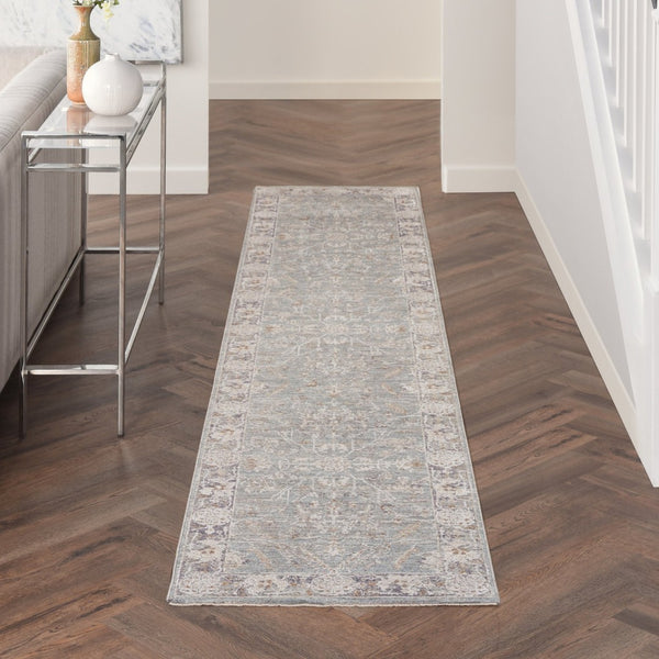 HomeRoots 10' Blue Floral Power Loom Distressed Rug - Vintage Charm for Hallways with Durable, Easy-Care Design 10' Runner 569660