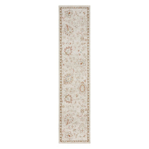 HomeRoots 8' Cream Floral Power Loomed Area Rug with Distressed Finish and Timeless Fringe for Any Room 10' Runner 569661