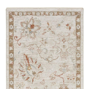 HomeRoots 8' Cream Floral Power Loomed Area Rug with Distressed Finish and Timeless Fringe for Any Room 10' Runner 569661