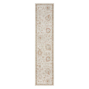 HomeRoots 8' Cream Floral Power Loomed Area Rug with Distressed Finish and Timeless Fringe for Any Room 10' Runner 569661
