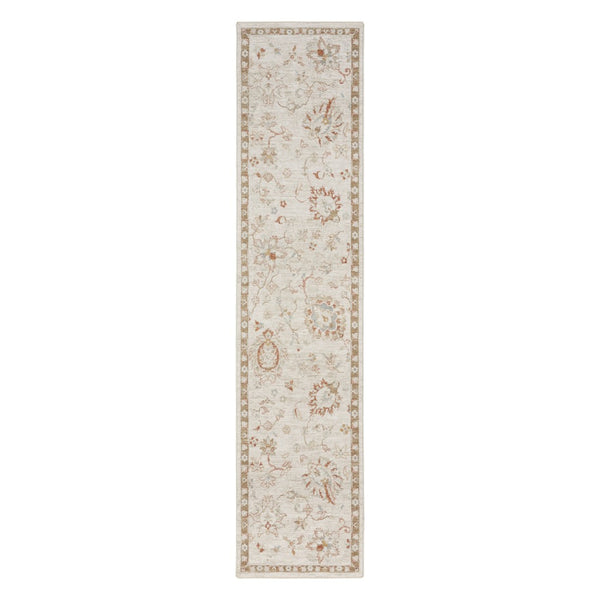 HomeRoots 8' Cream Floral Power Loomed Area Rug with Distressed Finish and Timeless Fringe for Any Room 10' Runner 569661