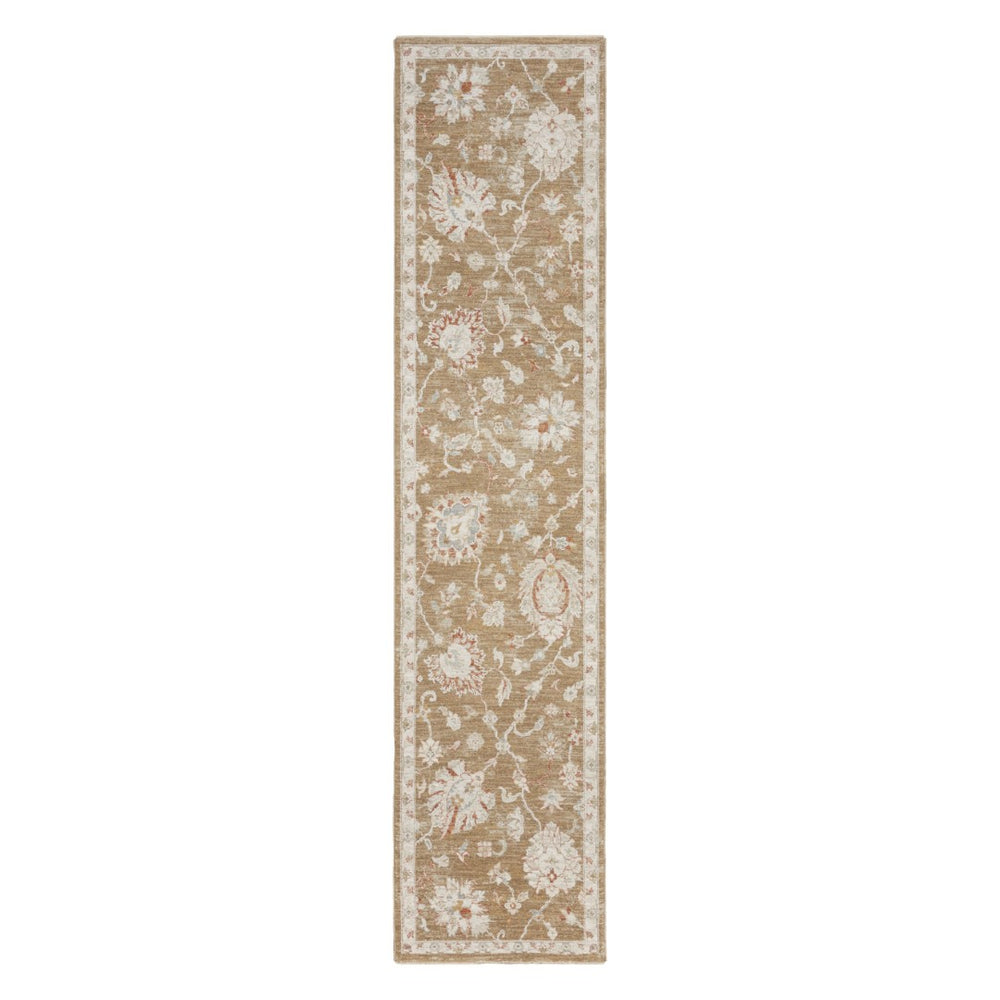 HomeRoots 10' Brown Floral Power Loomed Vintage-Inspired Runner Rug for Hallways and Entryways, Durable Charm 10' Runner 569662