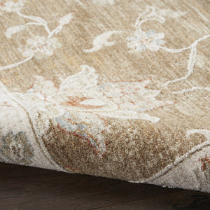 Homeroots 10' Brown Floral Power Loom Distressed Runner Rug  Polyester 569662