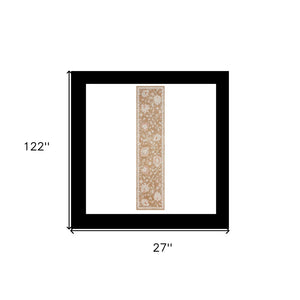HomeRoots 10' Brown Floral Power Loomed Vintage-Inspired Runner Rug for Hallways and Entryways, Durable Charm 10' Runner 569662