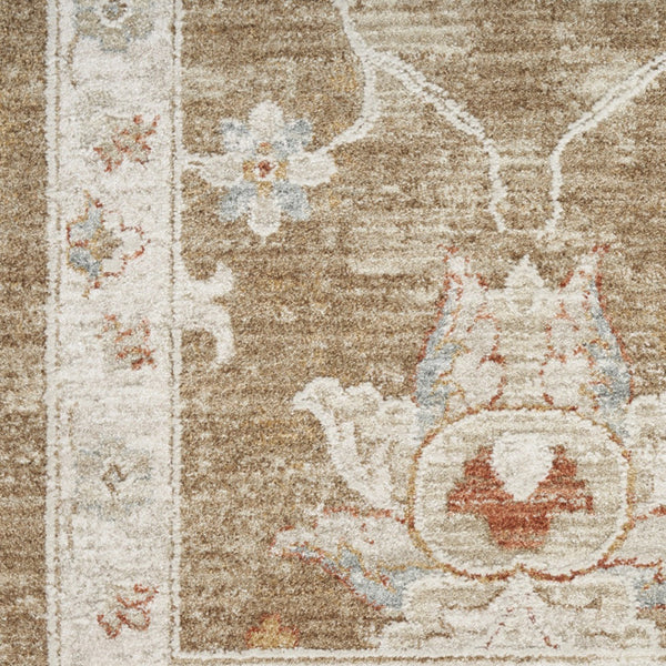 Homeroots 10' Brown Floral Power Loom Distressed Runner Rug  Polyester 569662