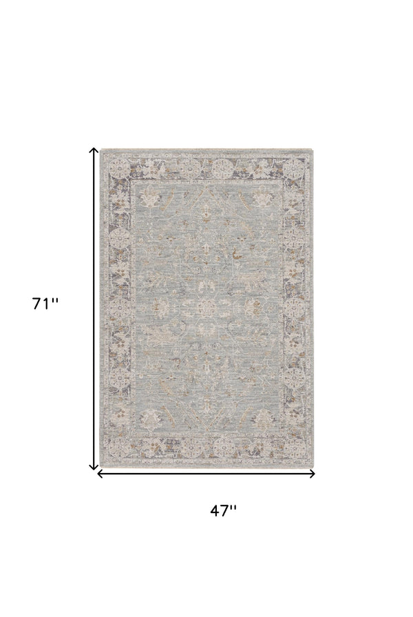 Homeroots 4' X 6' Blue Floral Power Loom Distressed Area Rug  Polyester 569664