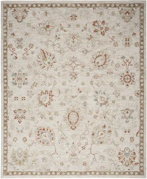 HomeRoots 8' Cream Floral Power Loomed Area Rug with Distressed Finish and Timeless Fringe for Any Room 4' X 6' 569665