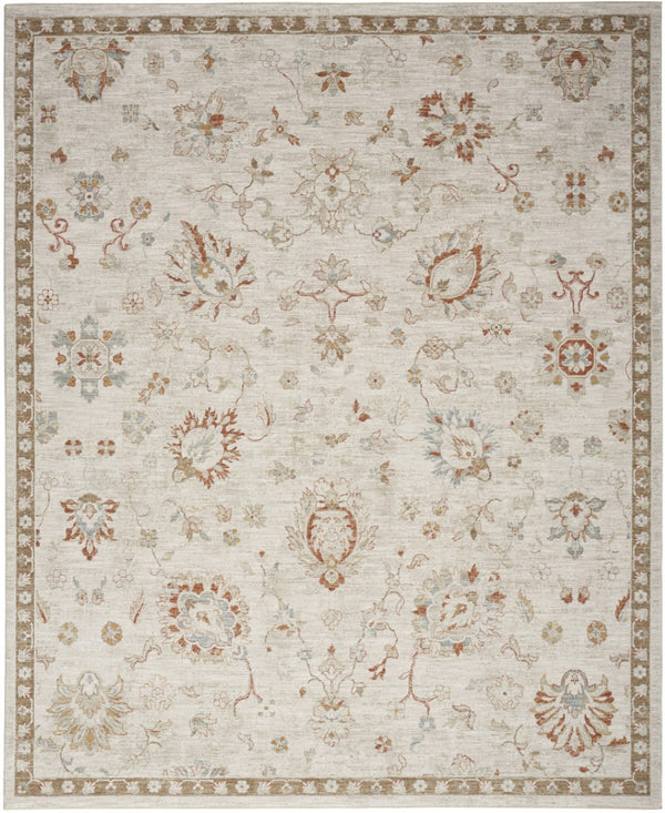 HomeRoots 8' Cream Floral Power Loomed Area Rug with Distressed Finish and Timeless Fringe for Any Room 4' X 6' 569665