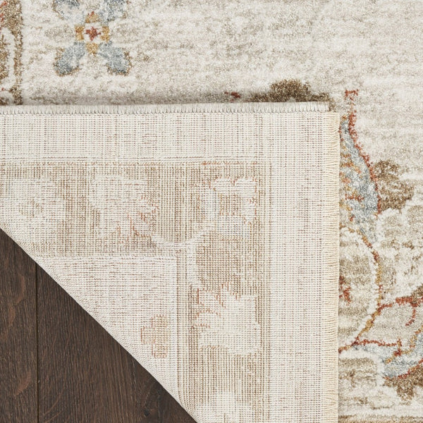HomeRoots 8' Cream Floral Power Loomed Area Rug with Distressed Finish and Timeless Fringe for Any Room 4' X 6' 569665