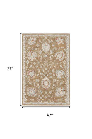 Homeroots 4' X 6' Brown Floral Power Loom Distressed Area Rug  Polyester 569666