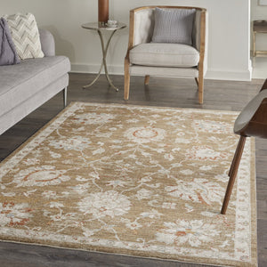 HomeRoots 10' Brown Floral Power Loomed Vintage-Inspired Runner Rug for Hallways and Entryways, Durable Charm 4' X 6' 569666