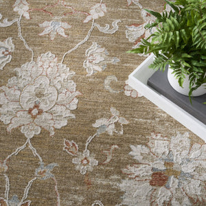 HomeRoots 10' Brown Floral Power Loomed Vintage-Inspired Runner Rug for Hallways and Entryways, Durable Charm 4' X 6' 569666