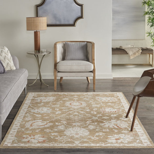 HomeRoots 10' Brown Floral Power Loomed Vintage-Inspired Runner Rug for Hallways and Entryways, Durable Charm 4' X 6' 569666