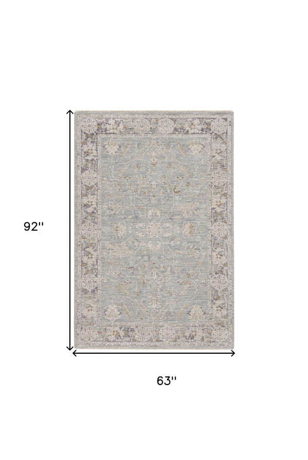 Homeroots 5' X 8' Blue Floral Power Loom Distressed Area Rug  Polyester 569668