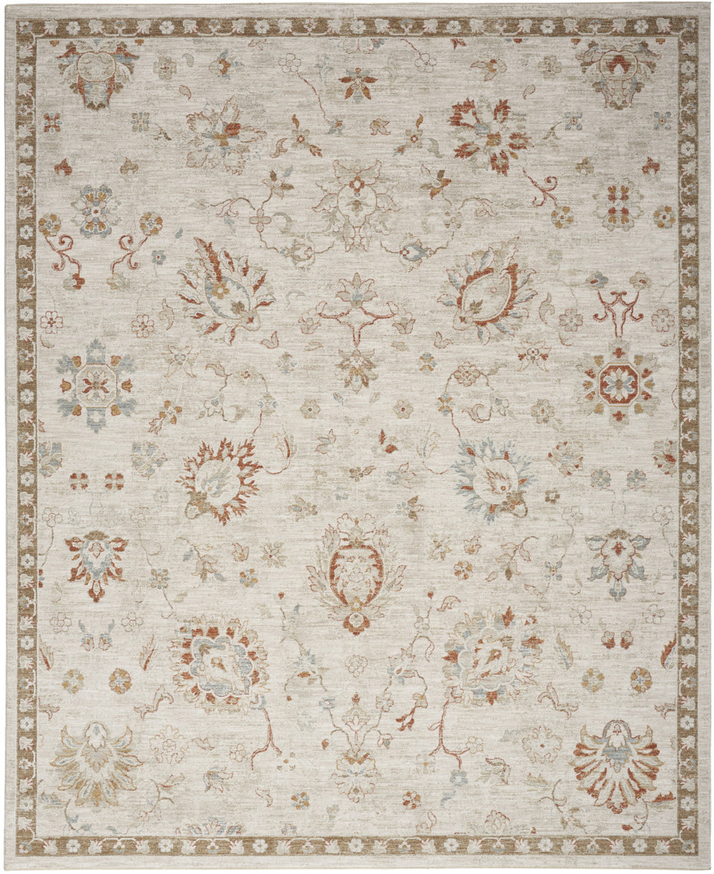 Homeroots 5' X 8' Ivory Floral Power Loom Distressed Area Rug  Polyester 569669