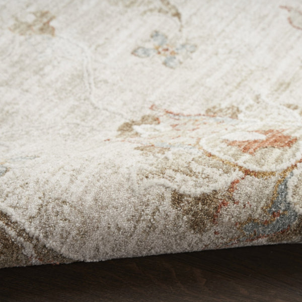 HomeRoots 8' Cream Floral Power Loomed Area Rug with Distressed Finish and Timeless Fringe for Any Room 5' X 8' 569669