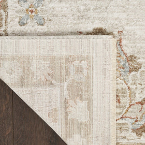 HomeRoots 8' Cream Floral Power Loomed Area Rug with Distressed Finish and Timeless Fringe for Any Room 5' X 8' 569669