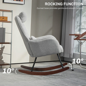English Elm HOMCOM Boucle Rocking Chair with Headrest & Lumbar Pillow, High Back Plush Foam, Steel Frame, Light Gray W2225P249588