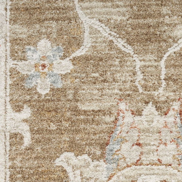 HomeRoots 10' Brown Floral Power Loomed Vintage-Inspired Runner Rug for Hallways and Entryways, Durable Charm 5' X 8' 569670