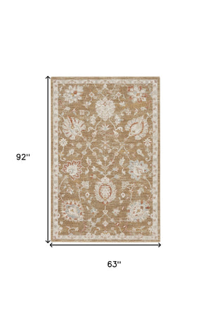 Homeroots 5' X 8' Brown Floral Power Loom Distressed Area Rug  Polyester 569670