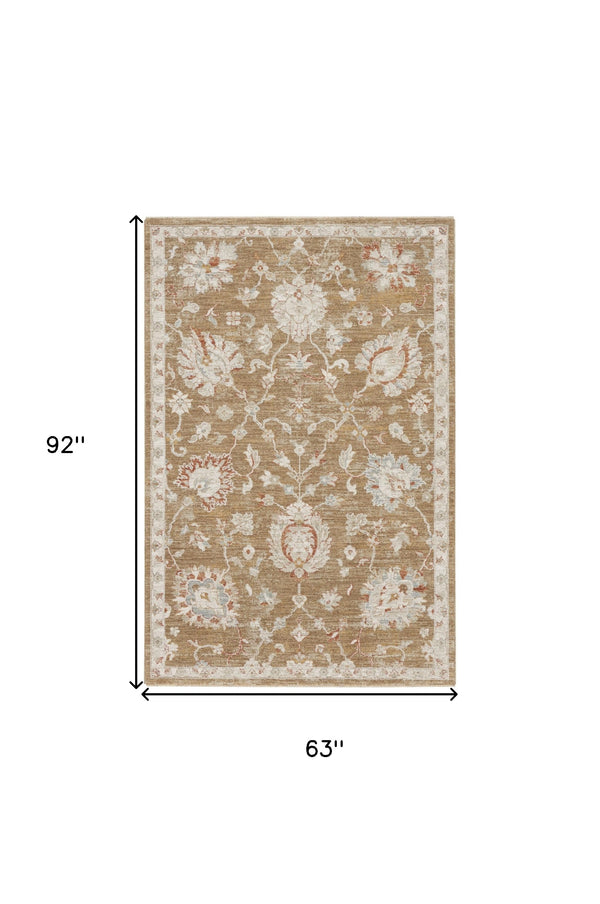 Homeroots 5' X 8' Brown Floral Power Loom Distressed Area Rug  Polyester 569670