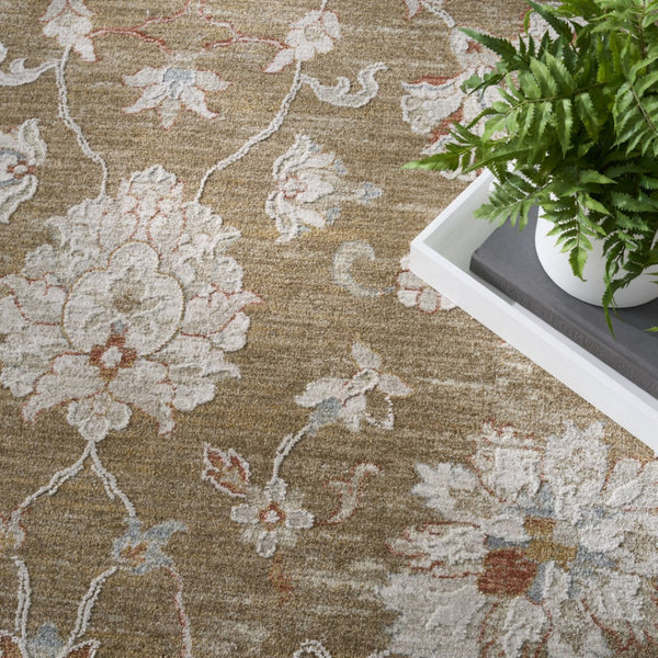 HomeRoots 10' Brown Floral Power Loomed Vintage-Inspired Runner Rug for Hallways and Entryways, Durable Charm 5' X 8' 569670