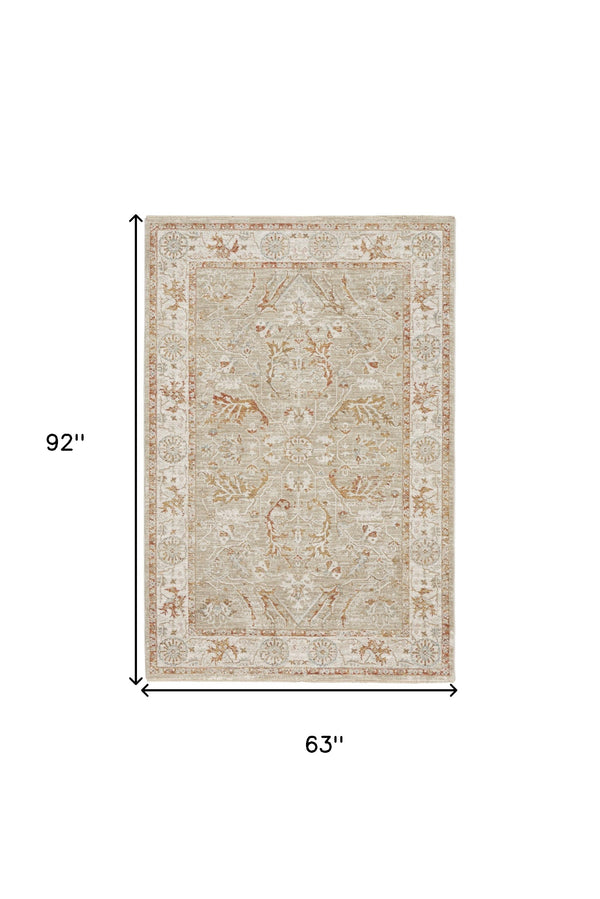 Homeroots 5' X 8' Green Floral Power Loom Distressed Area Rug  Polyester 569671