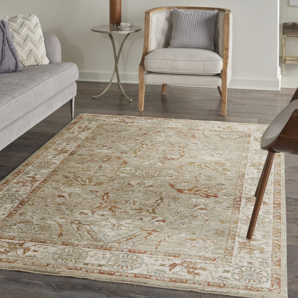 HomeRoots 5' Green Floral Power Loom Area Rug - Vintage Charm for Elegant Living Spaces, Durable & Easy Care 5' X 8' 569671