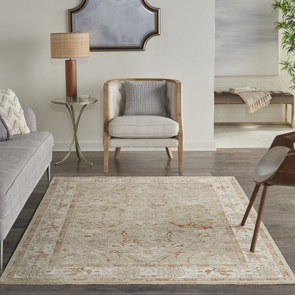 HomeRoots 5' Green Floral Power Loom Area Rug - Vintage Charm for Elegant Living Spaces, Durable & Easy Care 5' X 8' 569671