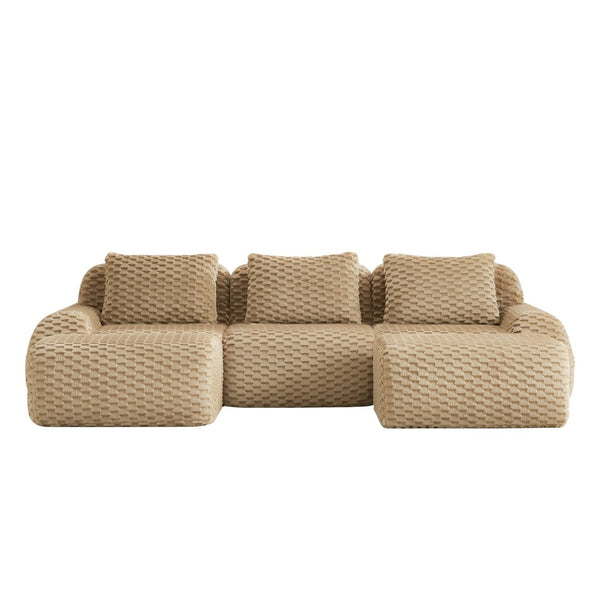 English Elm 114" U-shaped Modular Sectional Flannelette Sofa Oversized Lounge with Movable Ottoman Light Camel W714S01513