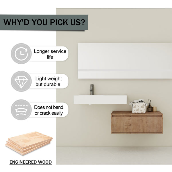 English Elm 30 Inch Wall-Mounted Bathroom Vanity With Resin Sink, Soft Close Drawer & Modern Oak Finish W999S00257